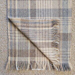 NWOT Tweedy Wool Plaid Scarf in Neutral Colors Natural Earthy